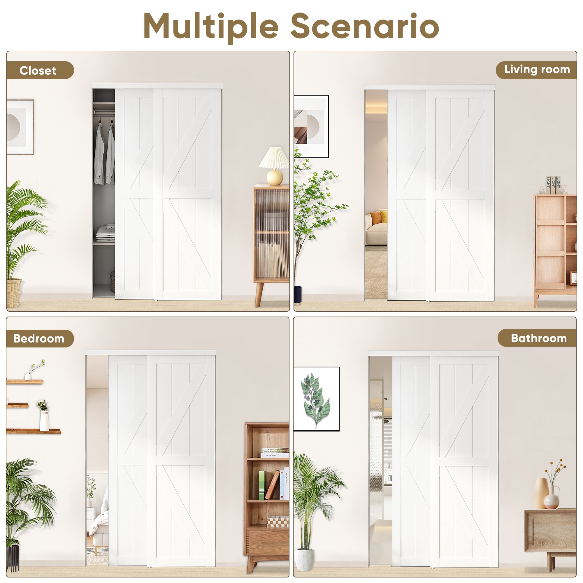 JUBEST 60"(Double 31") X80" Sliding Closet Door, K Style Bypass Closet Door With Hardware Kit & Matching Fascia, Preassembled Solid Wood Slab With Water-Proof PVC Surface, Easy To Install, White_voghion.com